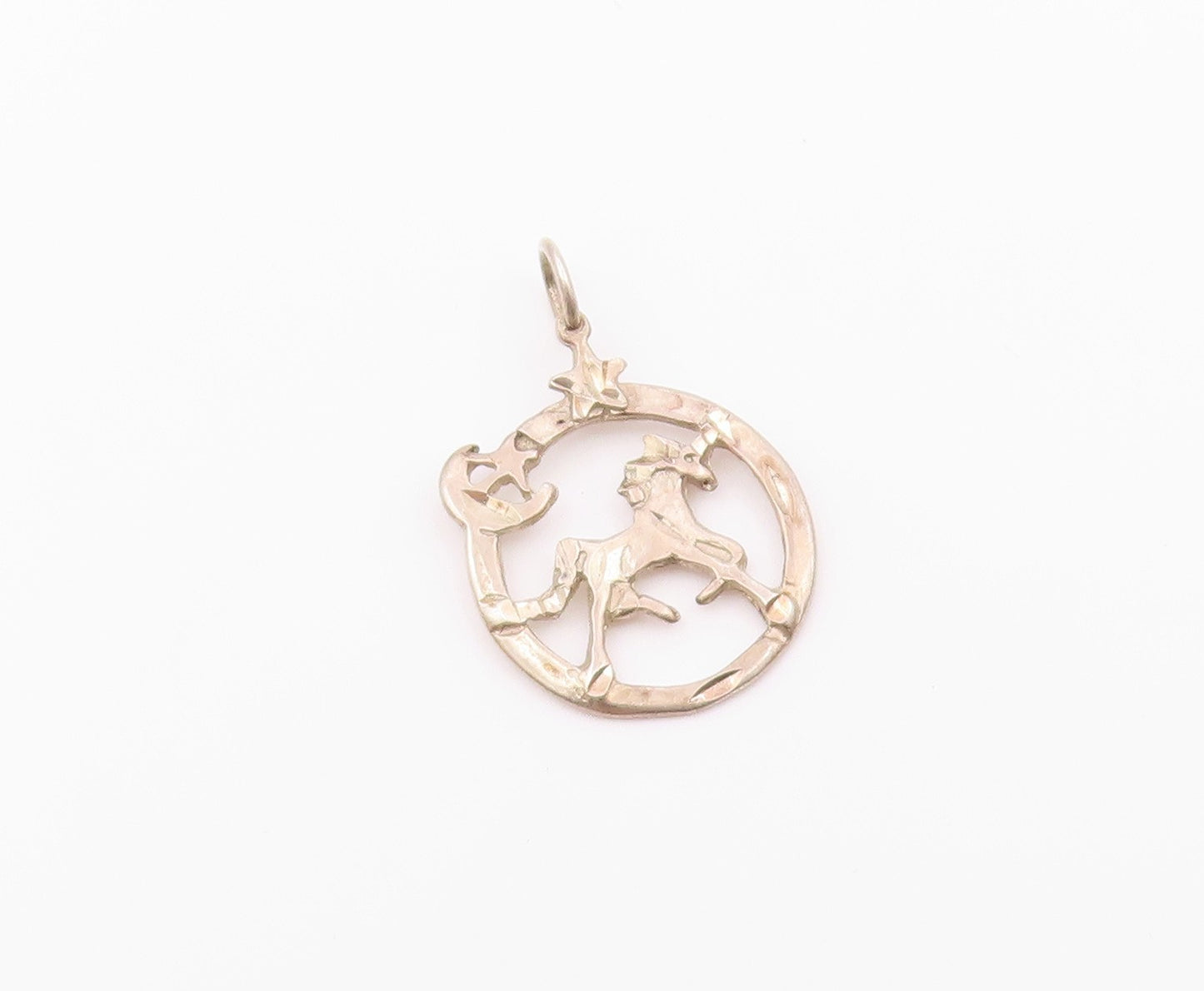 925 Silver  Vintage Open Circle Horse Crescent Moon & Star Pendant  PT21222