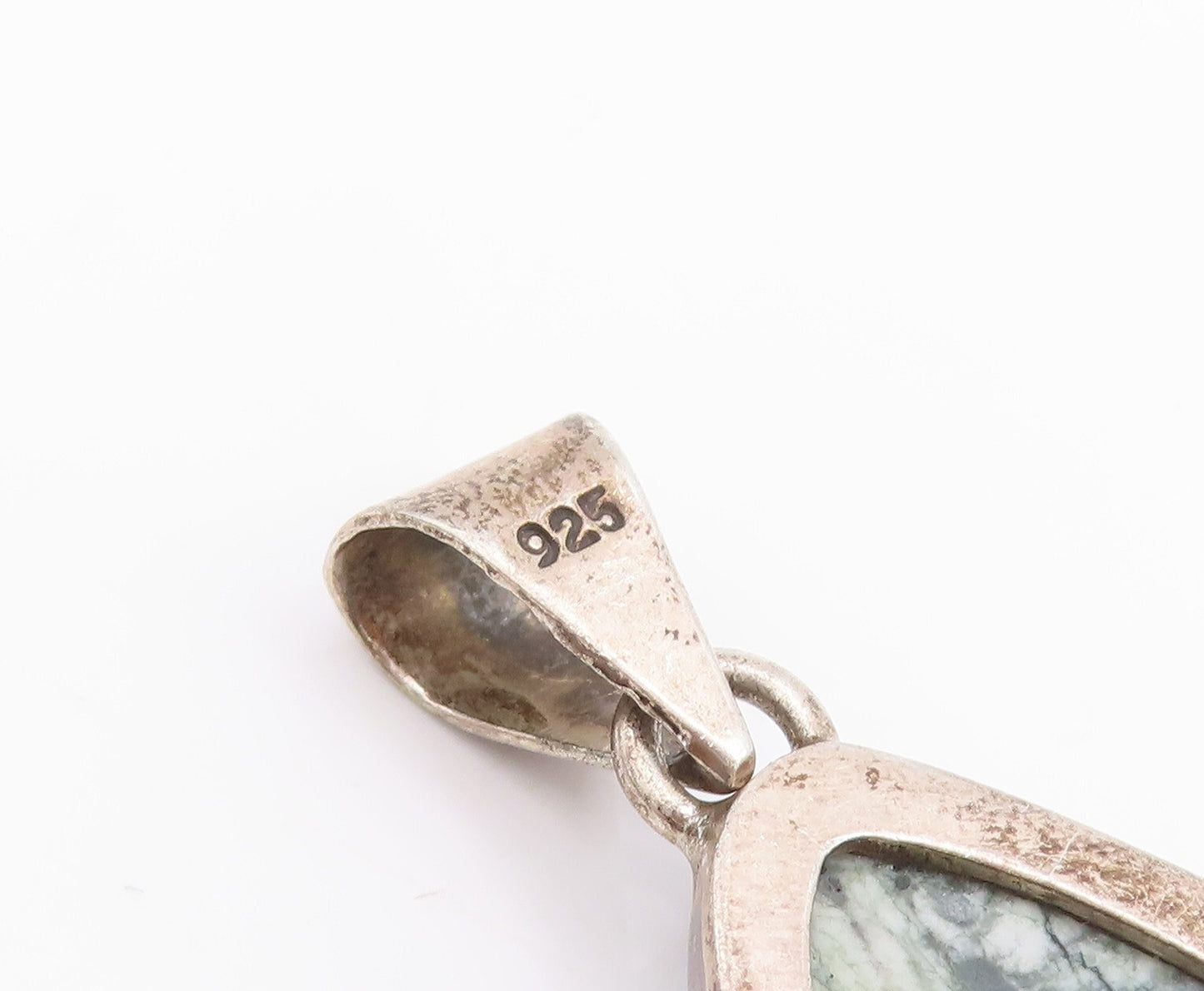 925 Sterling Silver Vintage Pendant Large Chinese Writing Stone  PT23298