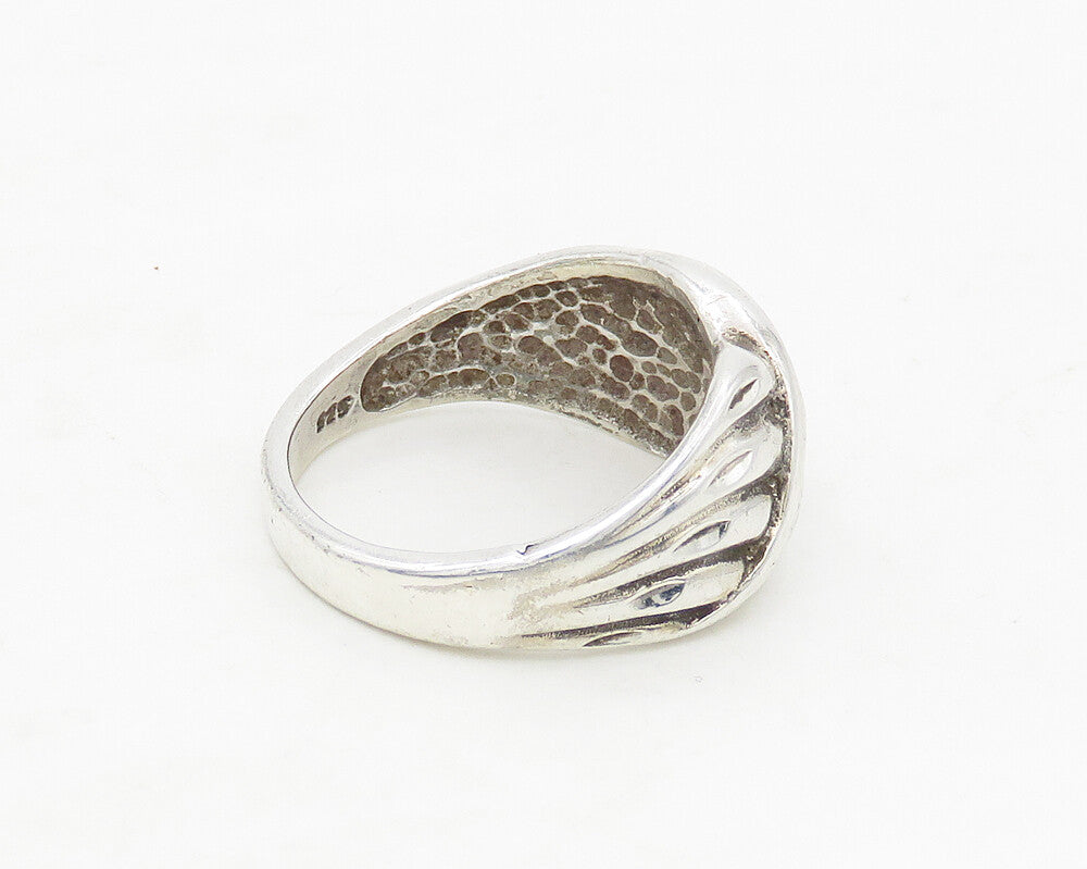925 Sterling Silver  Vintage Shiny Diamond Cut Detail Band Ring Sz 6.5 RG17296