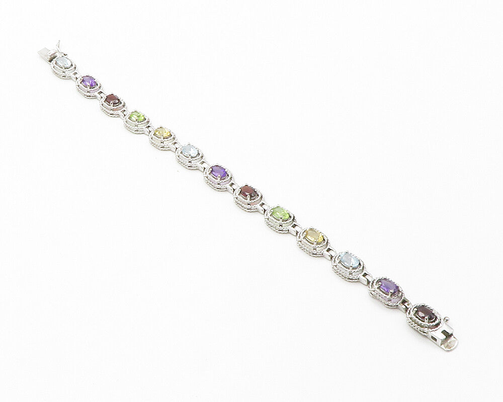 ROSS SIMON 925 Silver Amethyst Peridot & Multi Stone Chain Bracelet BT5594