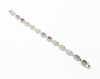 ROSS SIMON 925 Silver Amethyst Peridot & Multi Stone Chain Bracelet BT5594