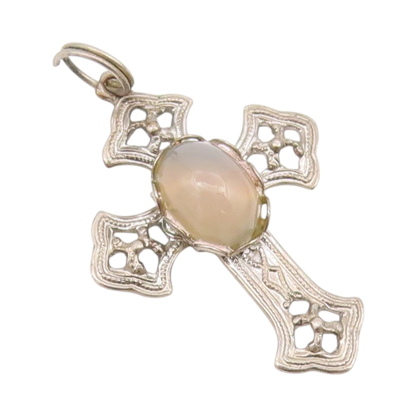 925 Sterling Silver Vintage Pendant Antique Gemstone Carved Cross  PT24272