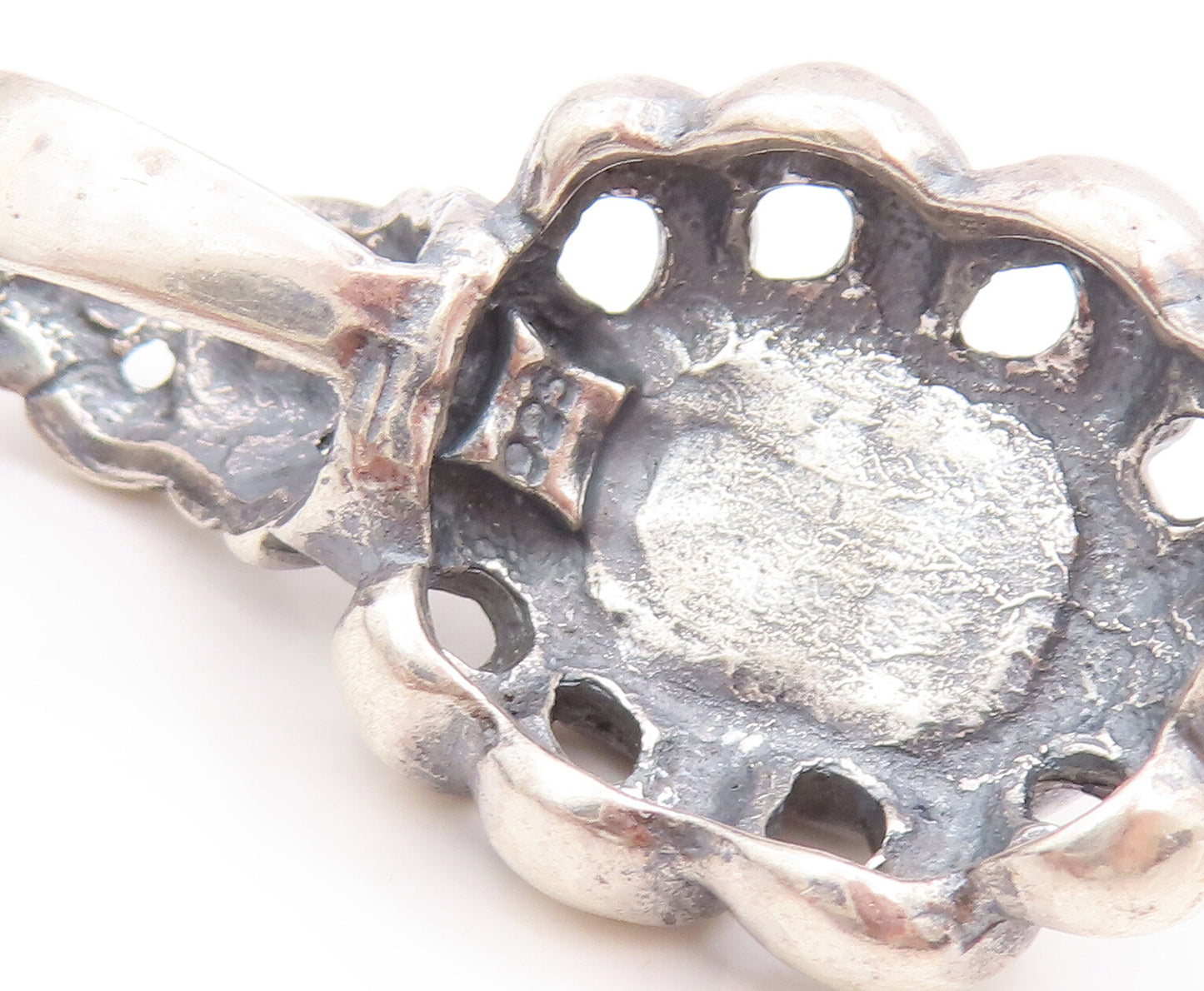 925 Sterling Silver Vintage Pendant Solid Cutout Braided Rectangle Onyx  PT22844