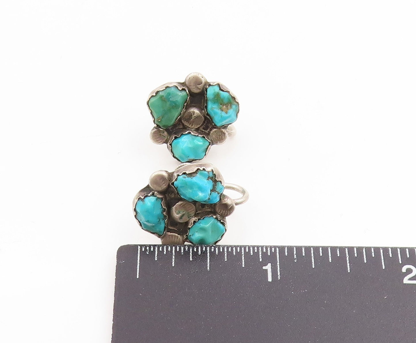 925 Sterling Silver Vintage Earrings NAVAJO ZUNI Turquoise Screw Back  EG13764