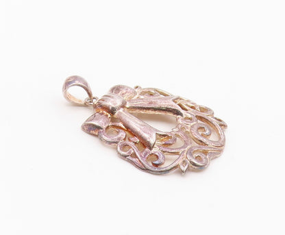 925 Sterling Silver  Vintage Bow Tie Scroll Swirl Cut Out Pendant  PT20367