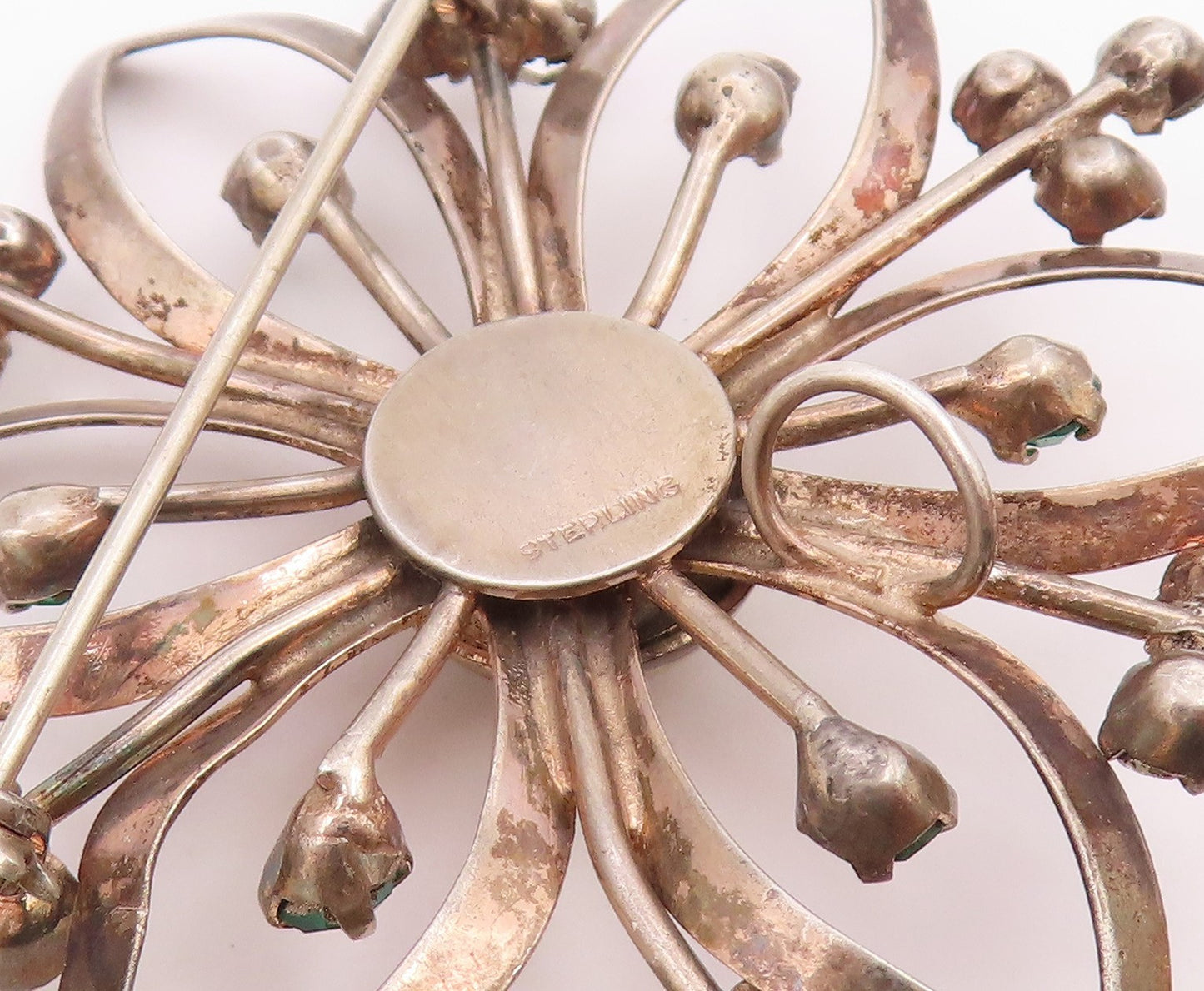 925 Sterling Silver  Vintage Cubic Zirconia & Topaz Floral Brooch Pin  BP7252
