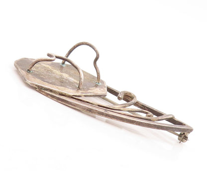925 Sterling Silver Vintage Brooch Pin NAVAJO ZUNI Dark Tone Brutalist  BP11408