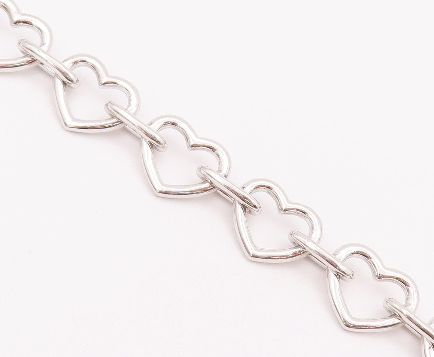 925 Sterling Silver Vintage Bracelet Cutout Real Diamonds Linked Hearts  BT10379