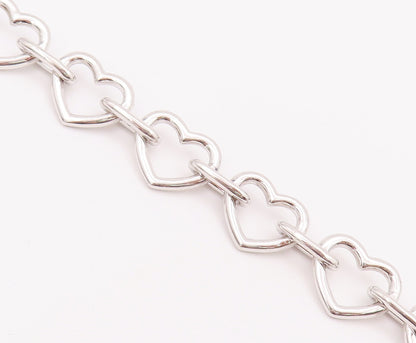 925 Sterling Silver Vintage Bracelet Cutout Real Diamonds Linked Hearts  BT10379