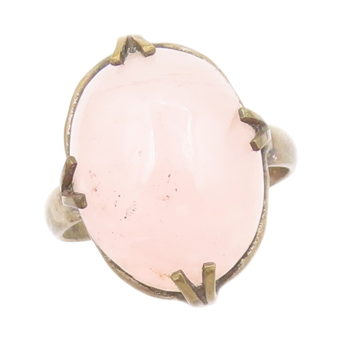 925 Sterling Silver Vintage Ring Oval Cabochon Pink Gemstone  Sz 5.5  RG31809