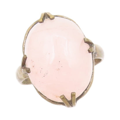 925 Sterling Silver Vintage Ring Oval Cabochon Pink Gemstone  Sz 5.5  RG31809