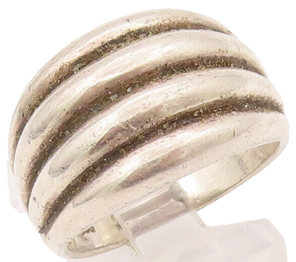 925 Sterling Silver Vintage Ring Solid Grooved Broad Dome Ring  Sz 9  RG28050