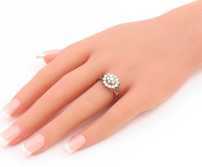 925 Sterling Silver Vintage Ring Sparkling CZ Floral Cluster  Sz 7.5  RG35080