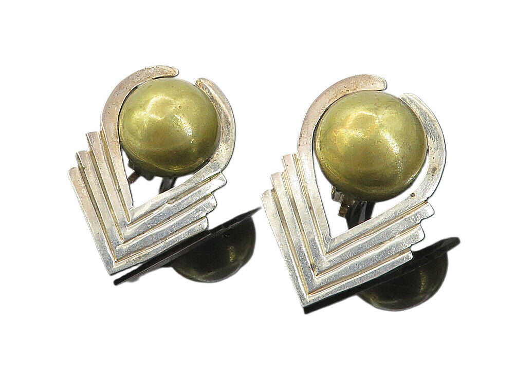 MEXICO 925 Sterling Silver  Vintage Two Tone Arrow Non Pierce Earrings  EG4336