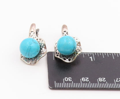 925 Sterling Silver Vintage Earrings Turquoise Geometric Openwork Drop  EG14217