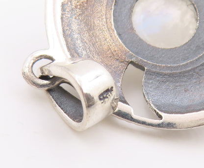 925 Sterling Silver Vintage Pendant Cabochon Moonstone Celtic Medallion  PT26231