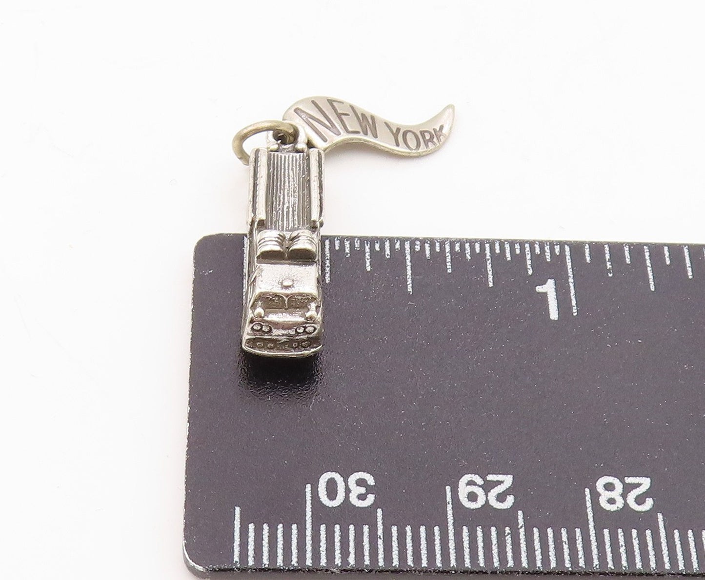 925 Sterling Silver  Vintage Petite Fire Truck New York Flag Pendant  PT9071