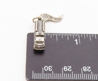 925 Sterling Silver  Vintage Petite Fire Truck New York Flag Pendant  PT9071