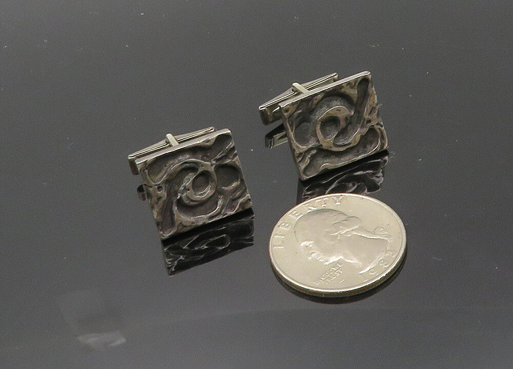 925 Sterling Silver  Vintage Dark Tone Modernist Sculpted Cufflinks  TR2769