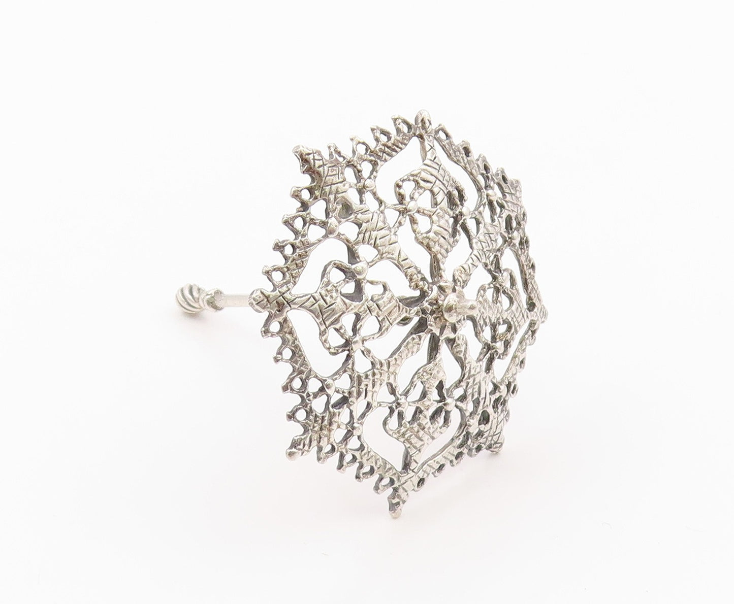 925 Sterling Silver  Vintage Shiny Open Pattern Umbrella Trinket  TR3180