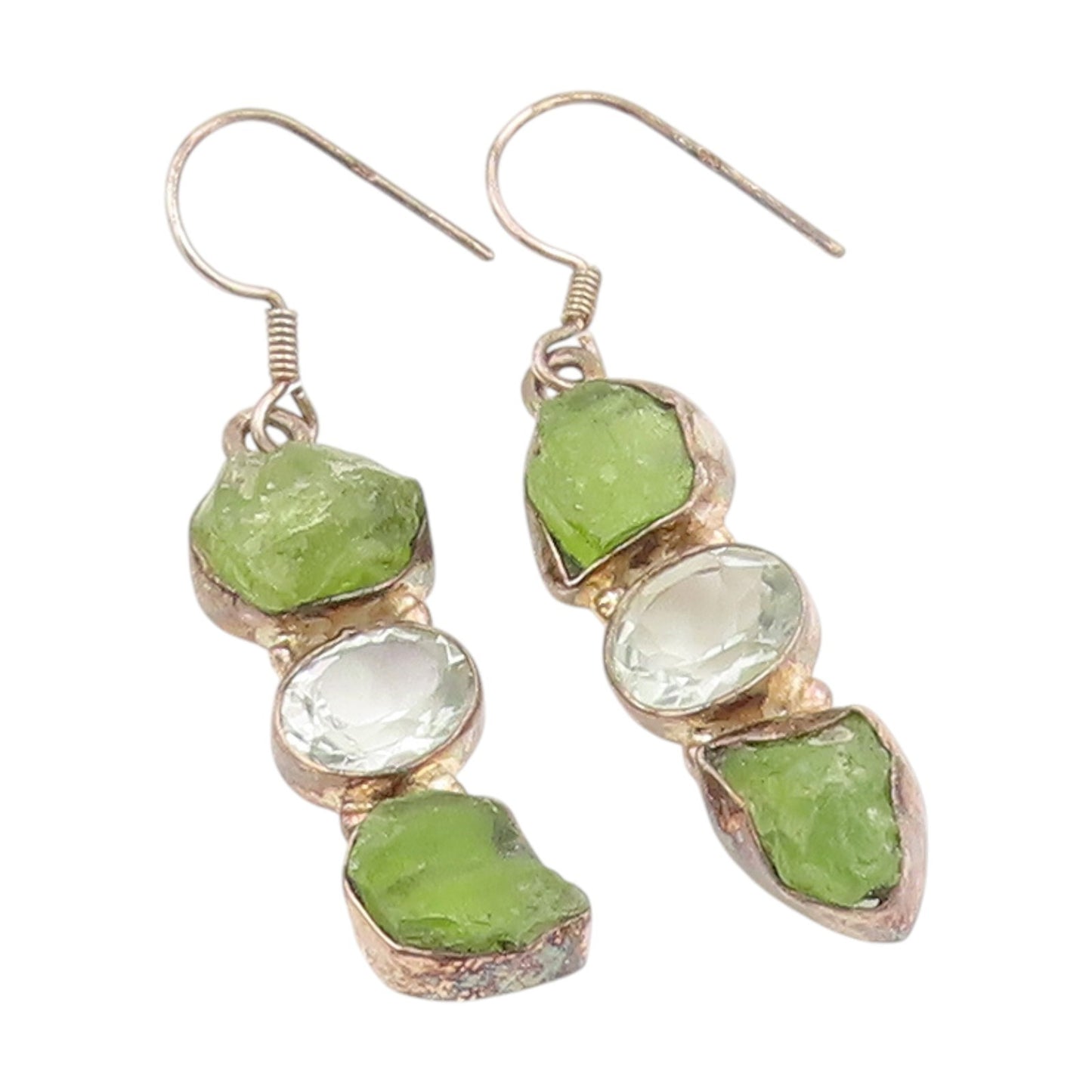 925 Sterling Silver Vintage Earrings Modernist Peridot & Topaz Dangle  EG14074