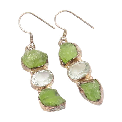 925 Sterling Silver Vintage Earrings Modernist Peridot & Topaz Dangle  EG14074