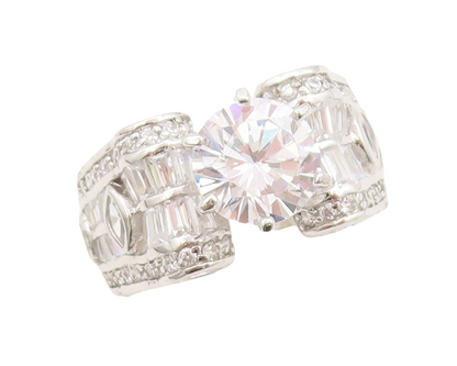 925 Sterling Silver Vintage Ring Multi Shape CZ Inlay Wedding Ring Sz 7  RG29556