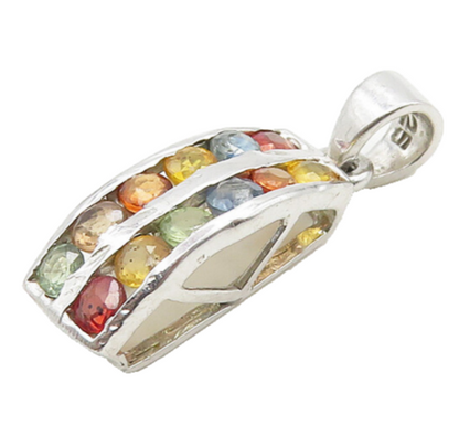 925 Sterling Silver Petite Multi Color Topaz Shiny Dome Pendant PT14943