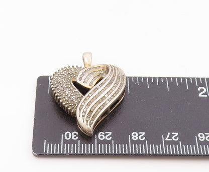 925 Sterling Silver  Vintage Genuine Diamonds Love Heart Pendant  PT17619
