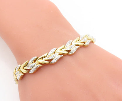ROSS SIMON 925 Sterling Silver  Genuine Diamonds 2 Tone Chain Bracelet  BT1204