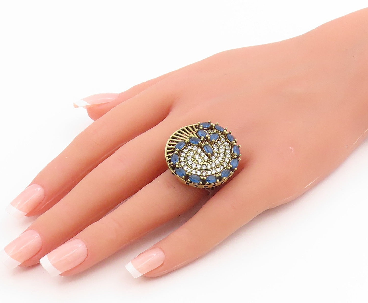925 Sterling Silver Vintage Ring Two Tone Sapphire & CZ Band  Sz 8.5  RG35843