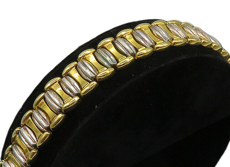 925 Sterling Silver  Vintage Shiny Two Tone Hinge Chain Bracelet  BT8107