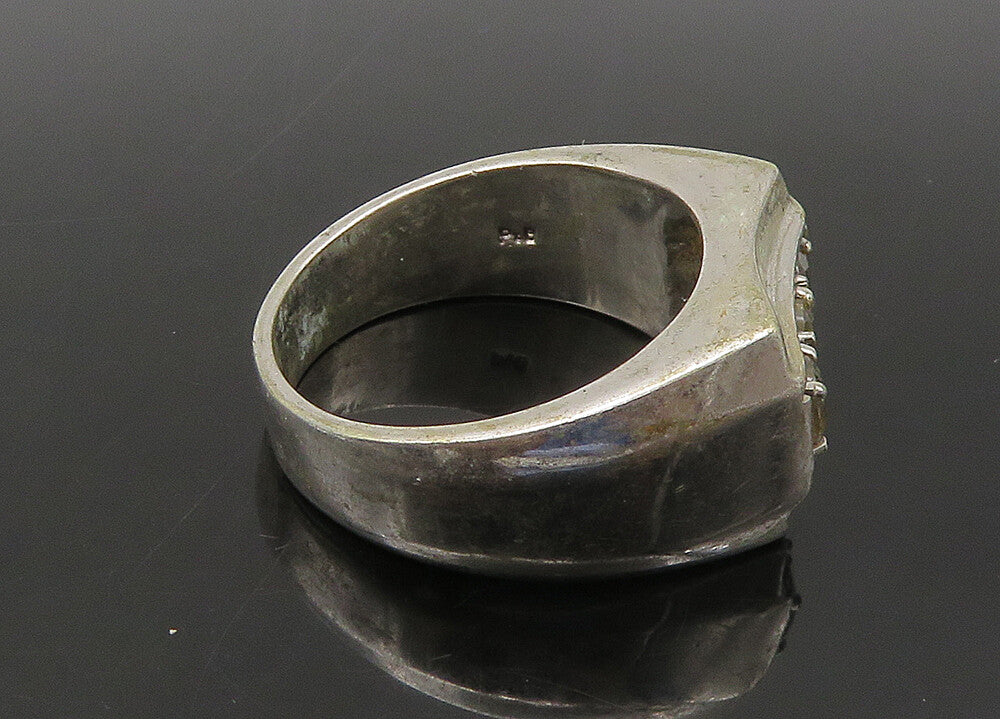 KARIS 925 Silver  Vintage Topaz 3 Stone Square Dome Band Ring Sz 10  RG22022