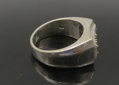 KARIS 925 Silver  Vintage Topaz 3 Stone Square Dome Band Ring Sz 10  RG22022