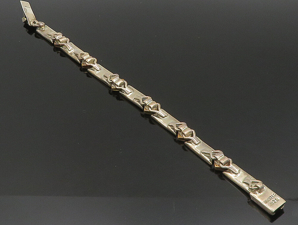 MEXICO 925 Sterling Silver Vintage Two Tone Diamond Shape Link Bracelet BT9456