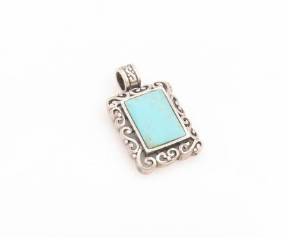 925 Sterling Silver Vintage Pendant Blue Turquoise Rectangle Scrollwork  PT25827