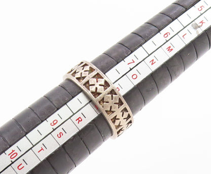 925 Sterling Silver Vintage Ring Carved Geometric Cross Pattern  Sz 8  RG36097