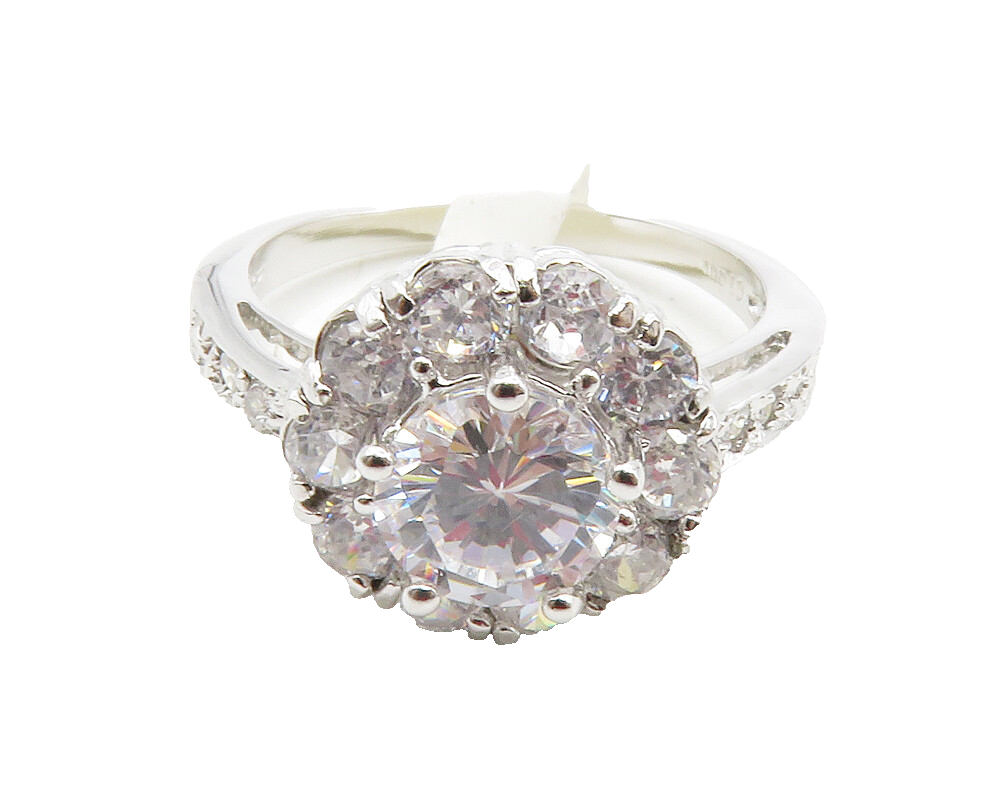 925 Sterling Silver  Sparkling Cubic Zirconia Floral Band Ring Sz 8  RG12746