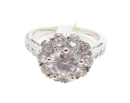 925 Sterling Silver  Sparkling Cubic Zirconia Floral Band Ring Sz 8  RG12746