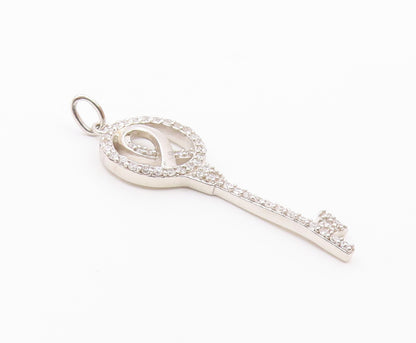 925 Sterling Silver  Vintage Cubic Zirconia Ribbon Key Motif Pendant  PT16816