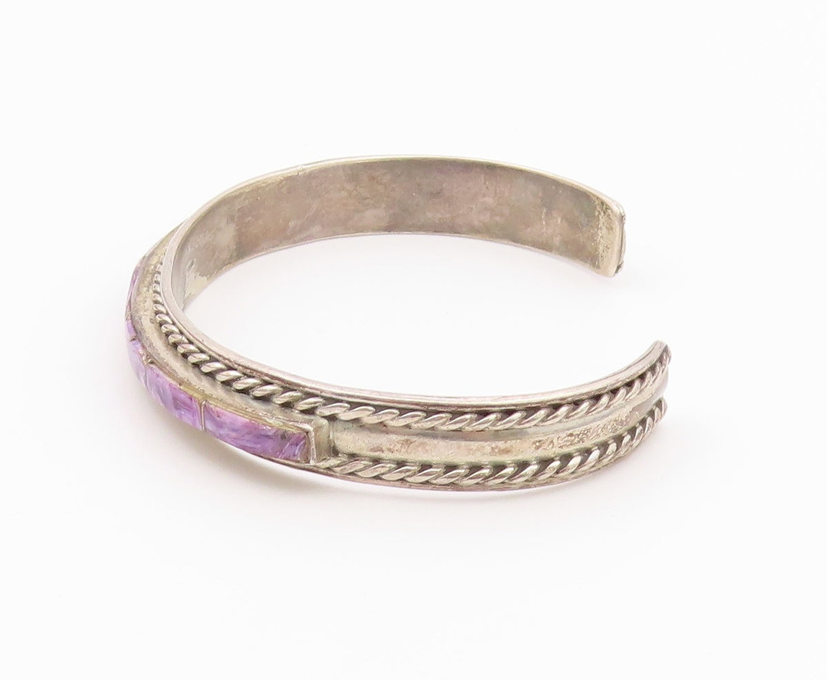YAZZIE NAVAJO 925 Silver  Vintage Multi Charoite Braided Cuff Bracelet  BT9538