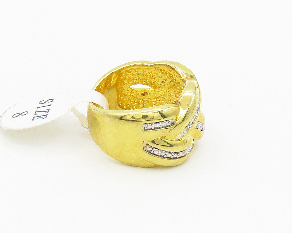 925 Sterling Silver  Genuine Diamond Gold Plated Shiny Band Ring Sz 8  RG17808