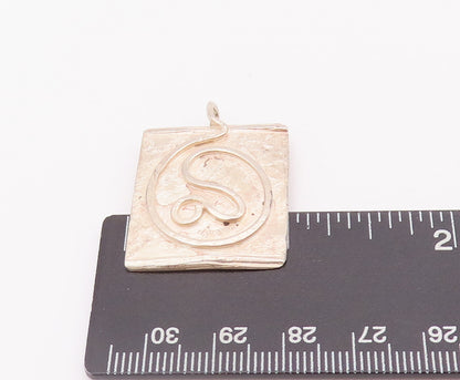 925 Sterling Silver Vintage Pendant Designer Carved Zodiac Leo Symbol  PT22825
