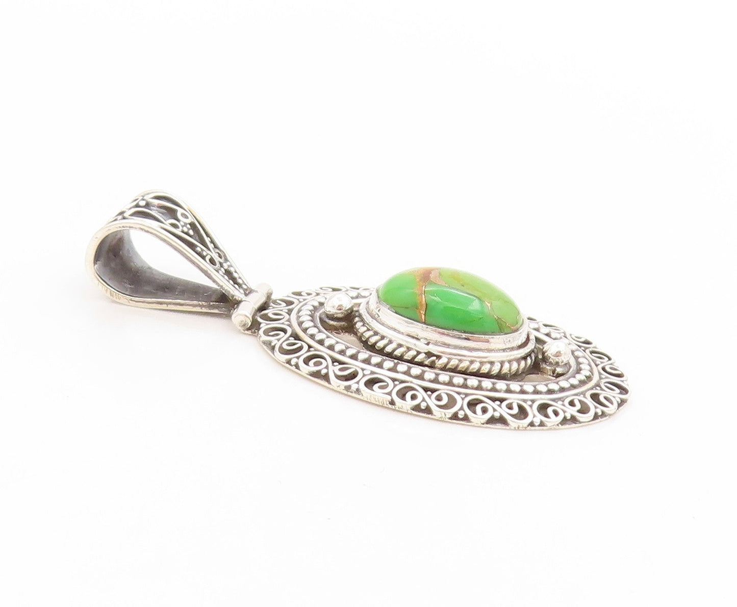 925 Sterling Silver Vintage Pendant Cabochon Turquoise Intricate Locket  PT25837