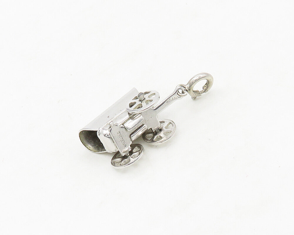 925 Sterling Silver  Vintage Shiny Old Fashioned Carriage Pendant  PT13989