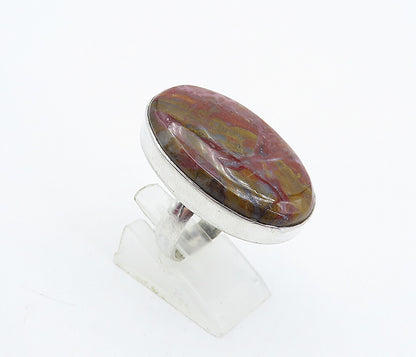 925 Sterling Silver  Vintage Agate Shiny Smooth Cocktail Ring Sz 8  RG4500
