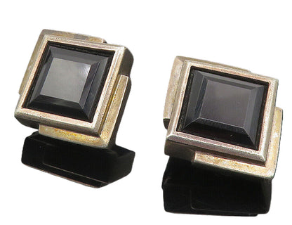 925 Sterling Silver  Vintage Black Hematite Square Non Pierce Earrings  EG6252