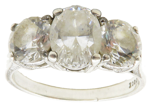 925 Sterling Silver  Cubic Zirconia 3 Stone Shiny Band Ring Sz 9  RG13754