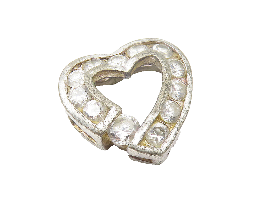 925 Sterling Silver  Vintage Cubic Zirconia Open Love Heart Pendant  PT8554