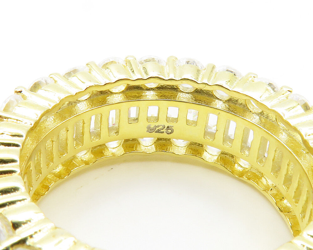925 Sterling Silver  Shiny Cubic Zirconia Gold Plated Band Ring Sz 7  RG14820